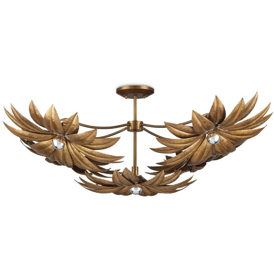 Antique Brass Floral 5-Light Semi-Flush Mount