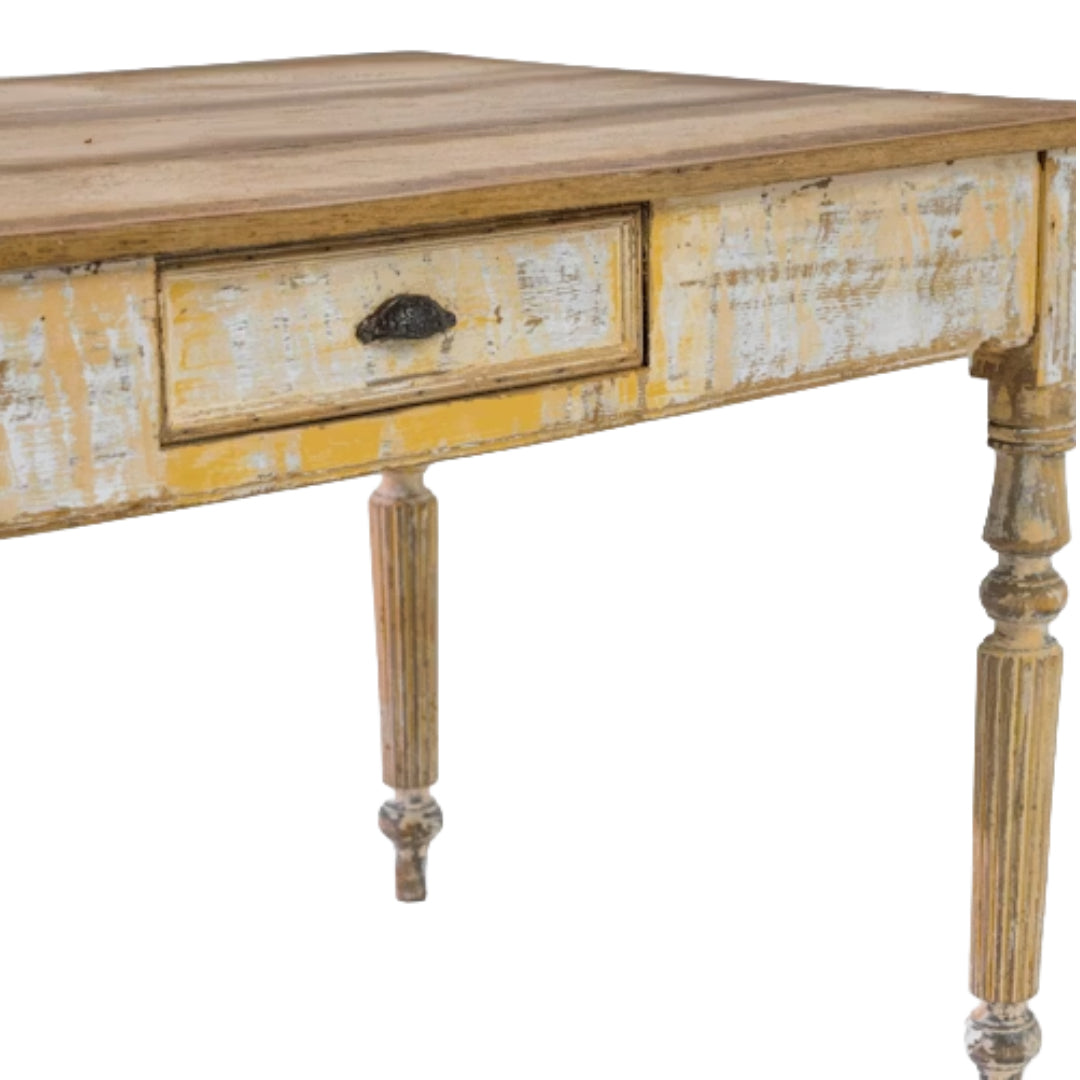 Distressed Jaune Antique French Country Table, Circa 1850