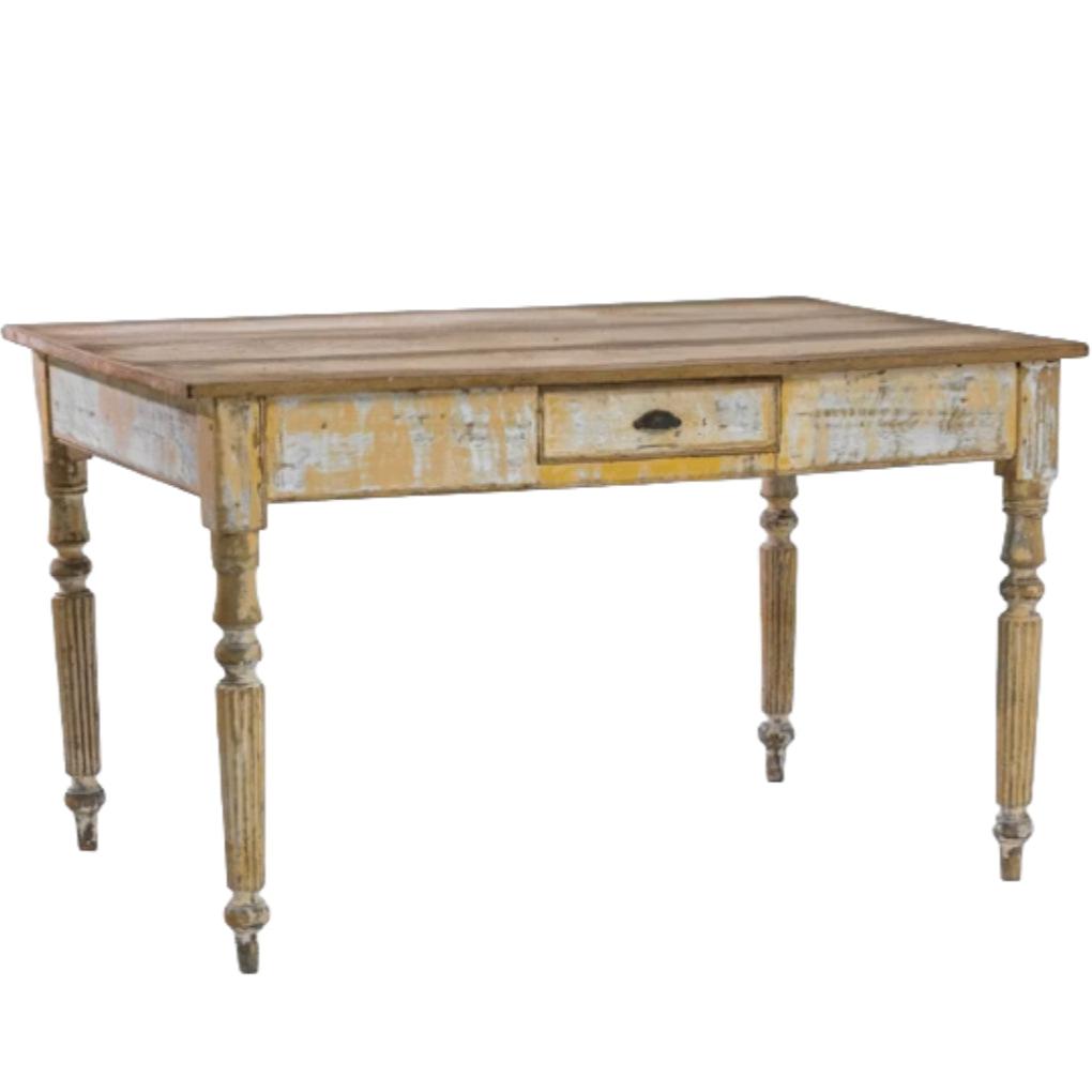 Distressed Jaune Antique French Country Table, Circa 1850