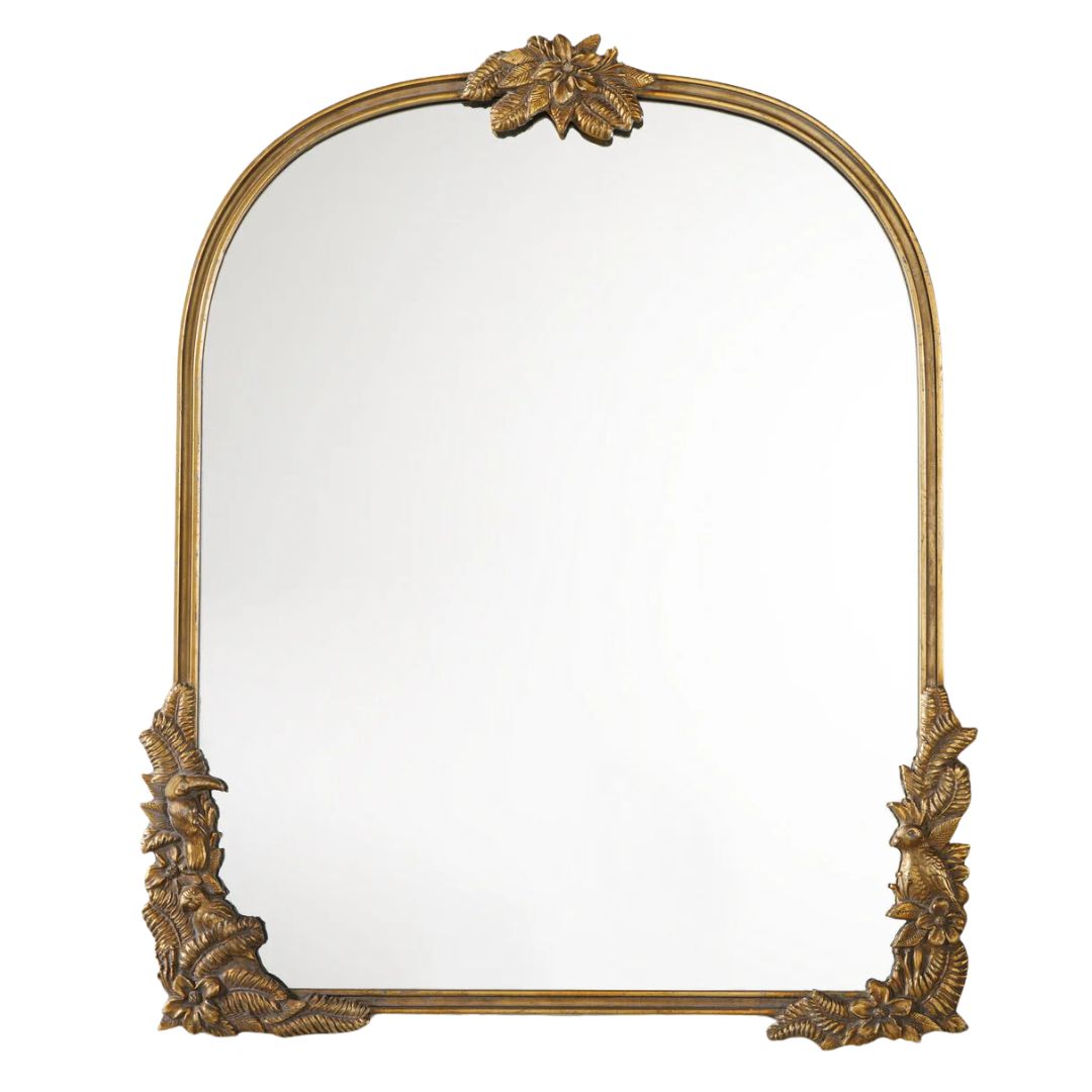 Arched Brass Ornate Mantel Mirror