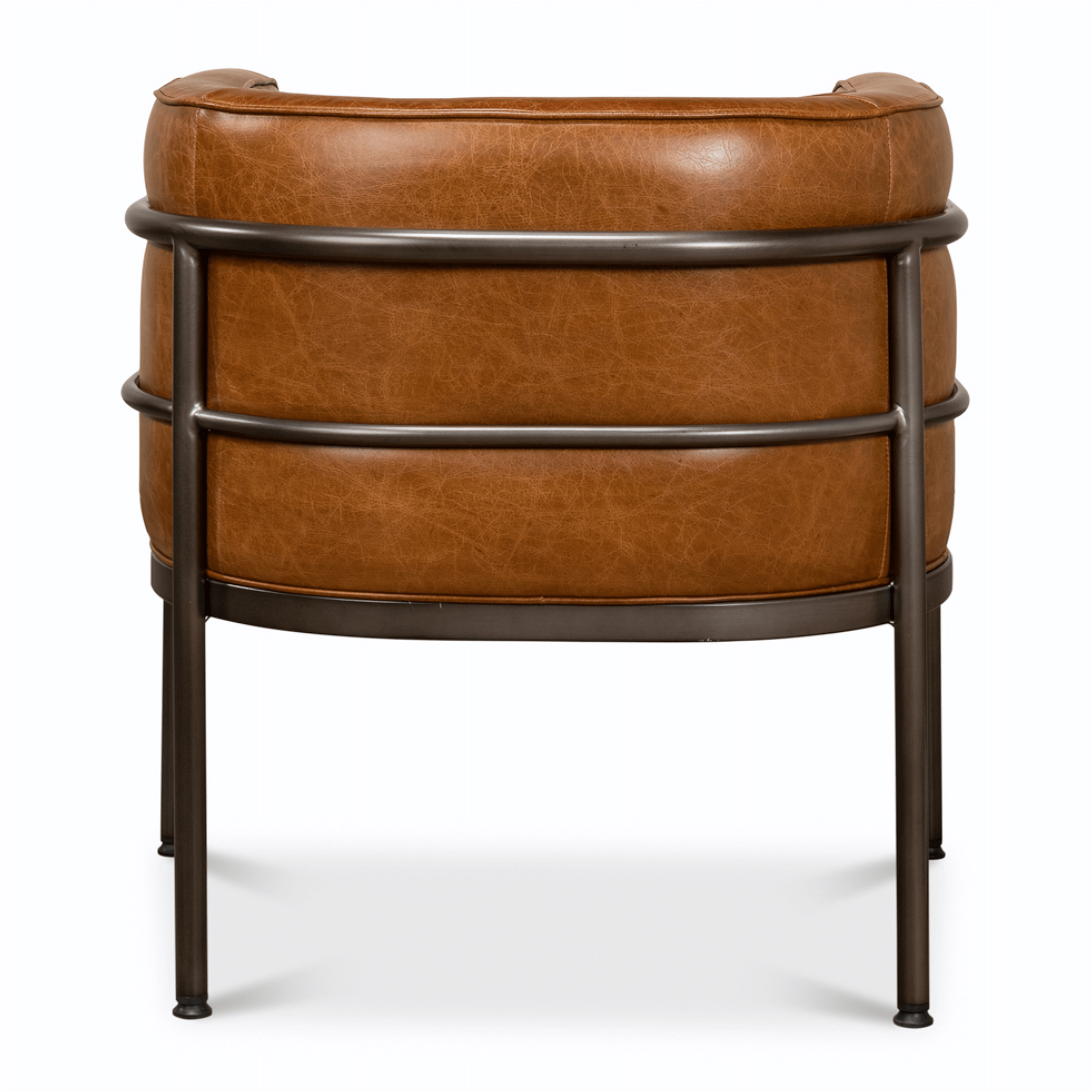 Brown Leather Industrial Pipe Accent Chair