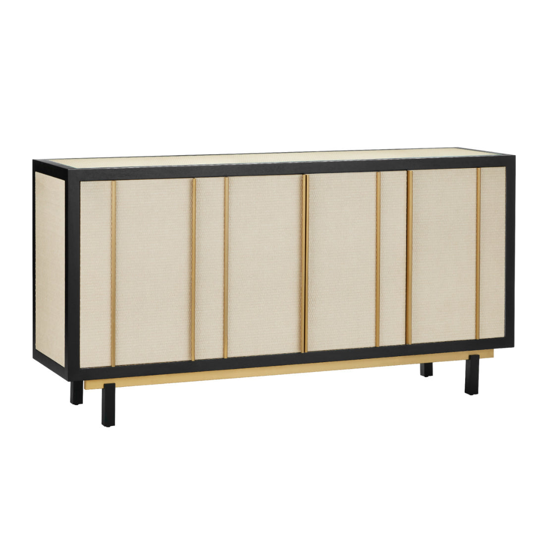 Ivory Woven Raffia 4-Door Sideboard