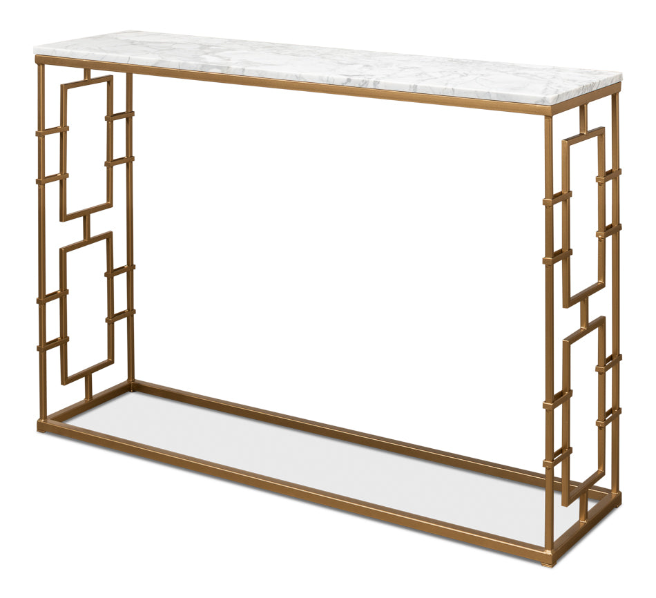 Marble Top Brass Gate Console Table