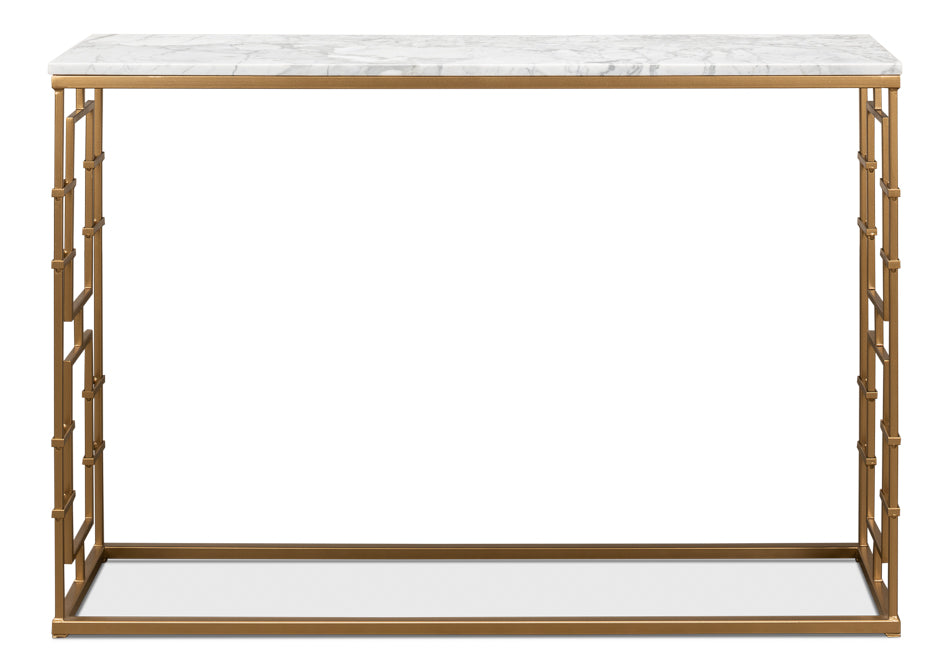 Marble Top Brass Gate Console Table