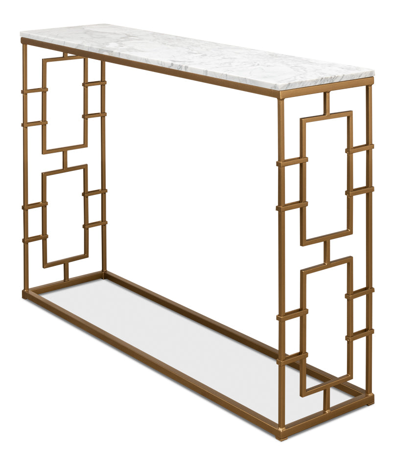 Marble Top Brass Gate Console Table