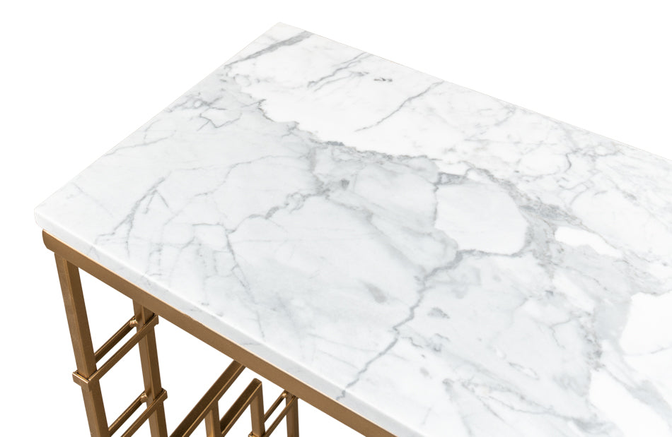 Marble Top Brass Gate Console Table