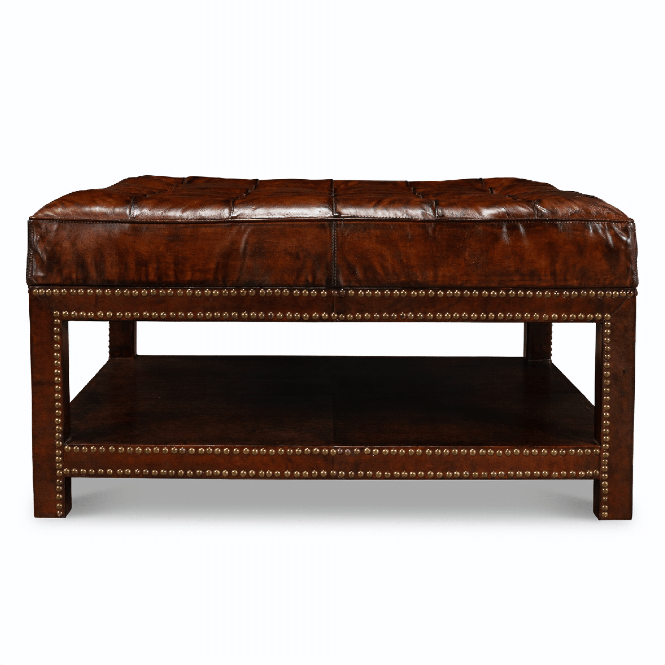 Brown Leather Tufted Ottoman