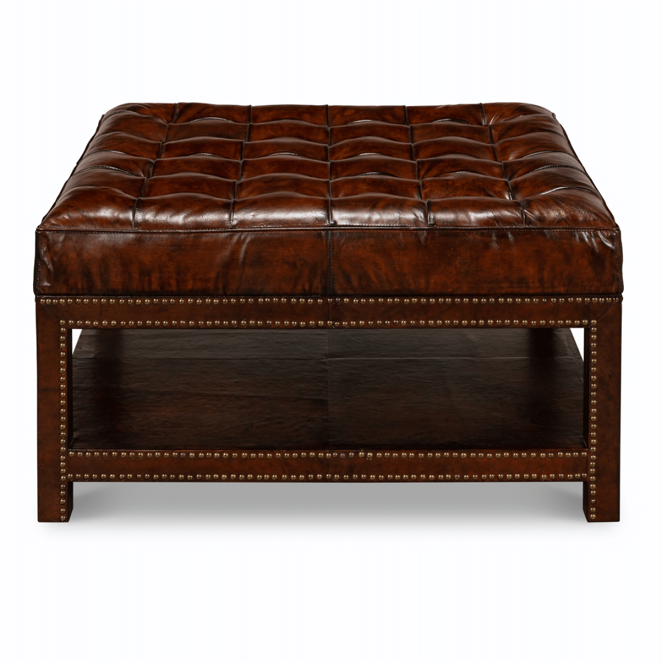 Brown Leather Tufted Ottoman