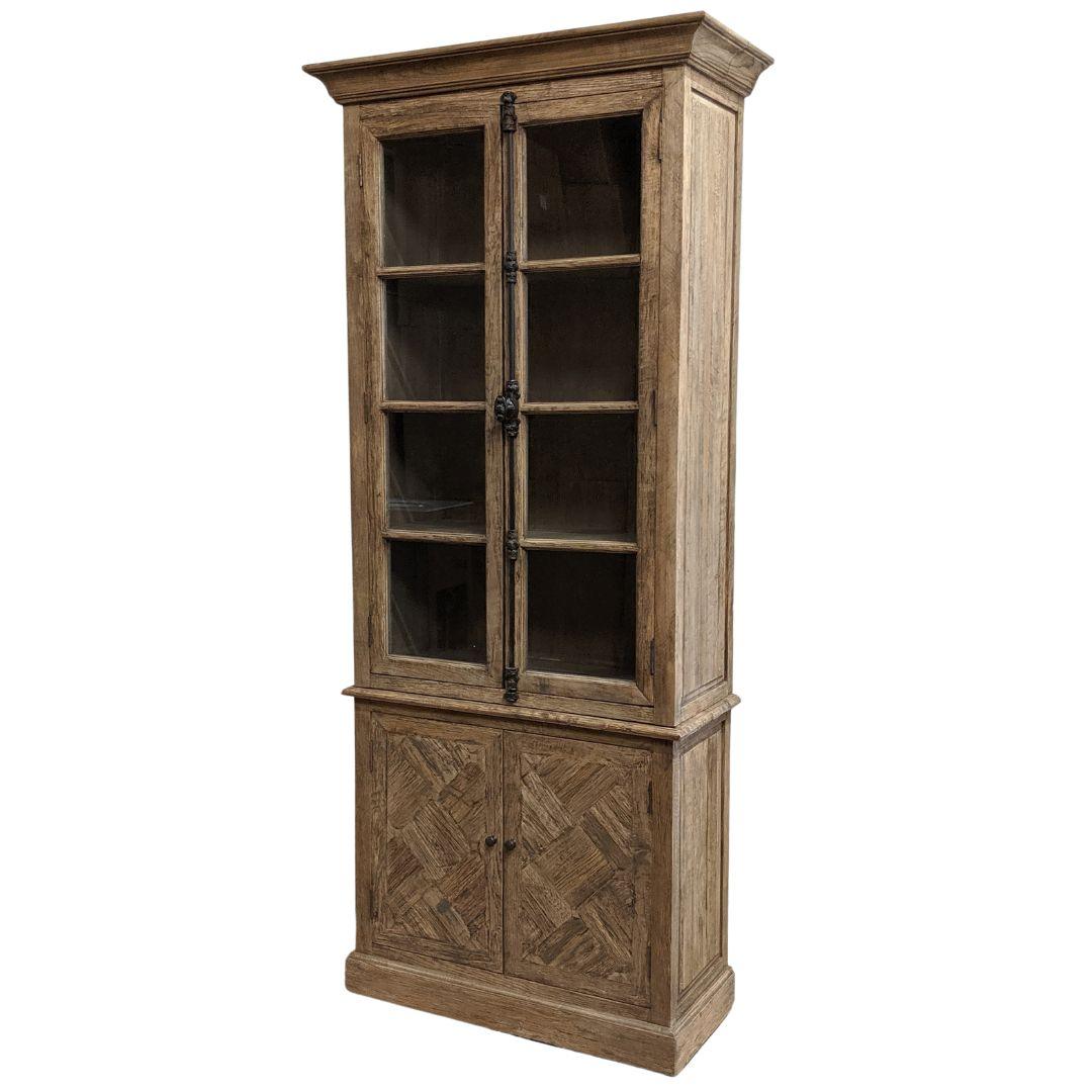 Oak Parquet Glass Front Display Cabinet