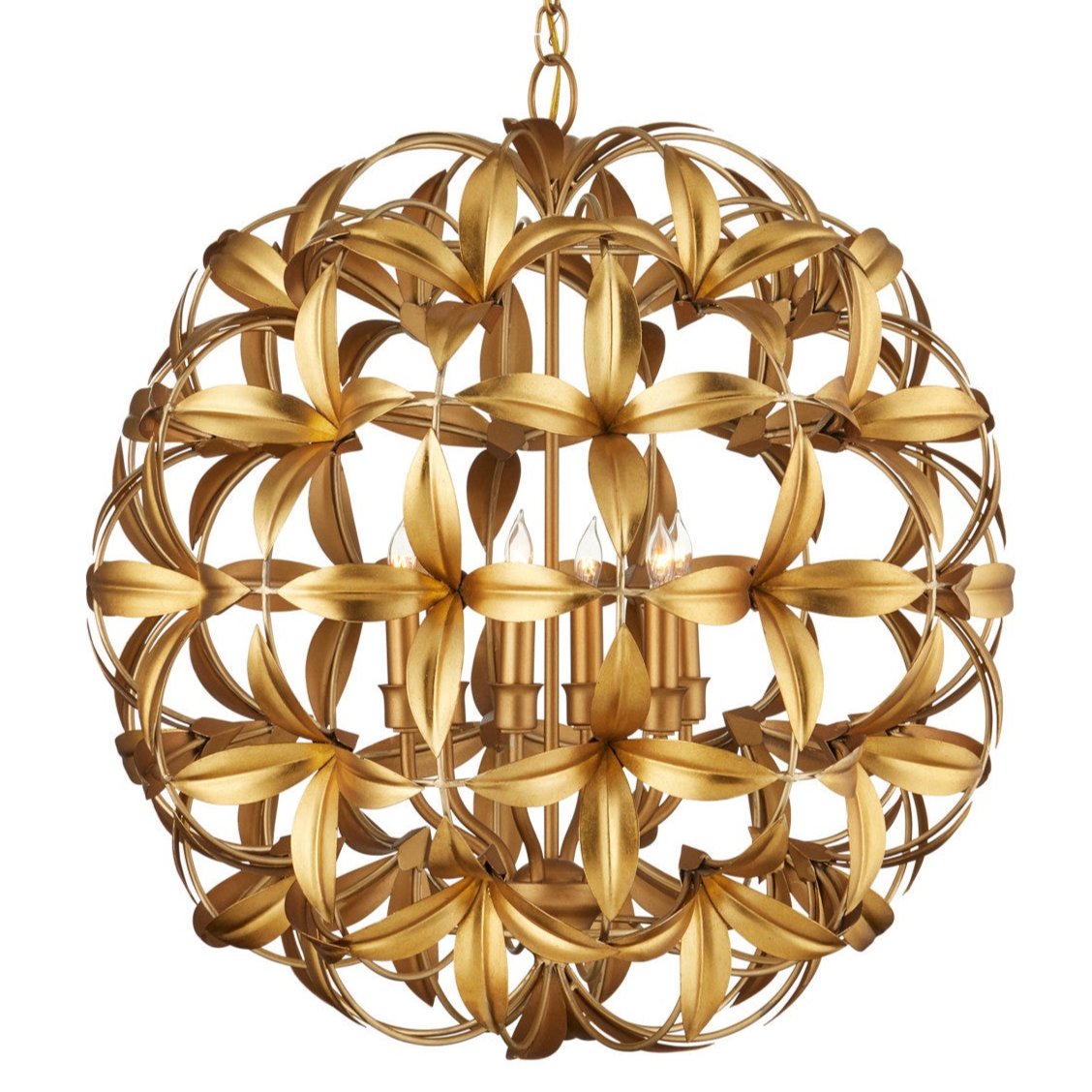 Nature-Inspired 6-Light Gold Orb Chandelier