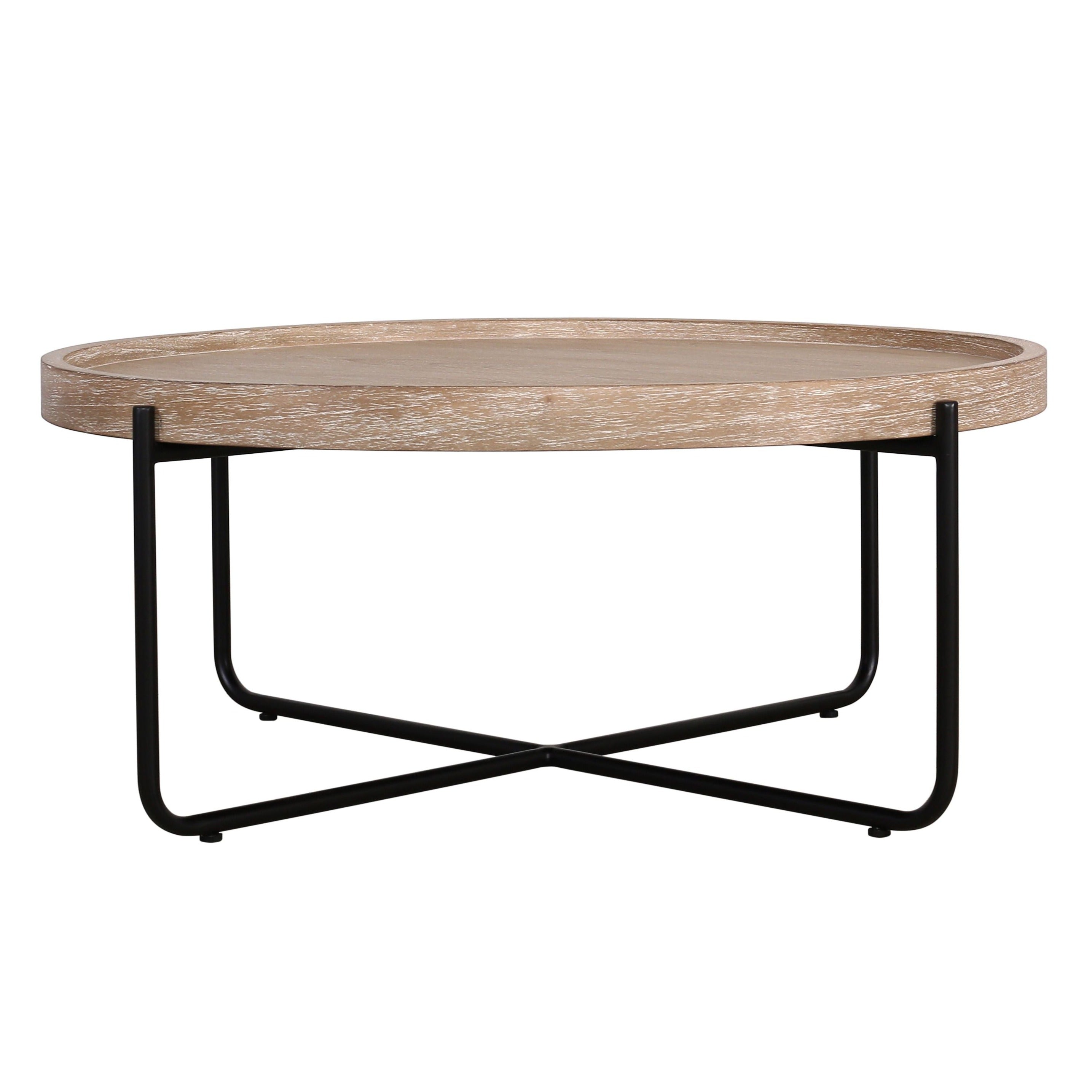 Natural Wooden and Iron Round Coffee Table