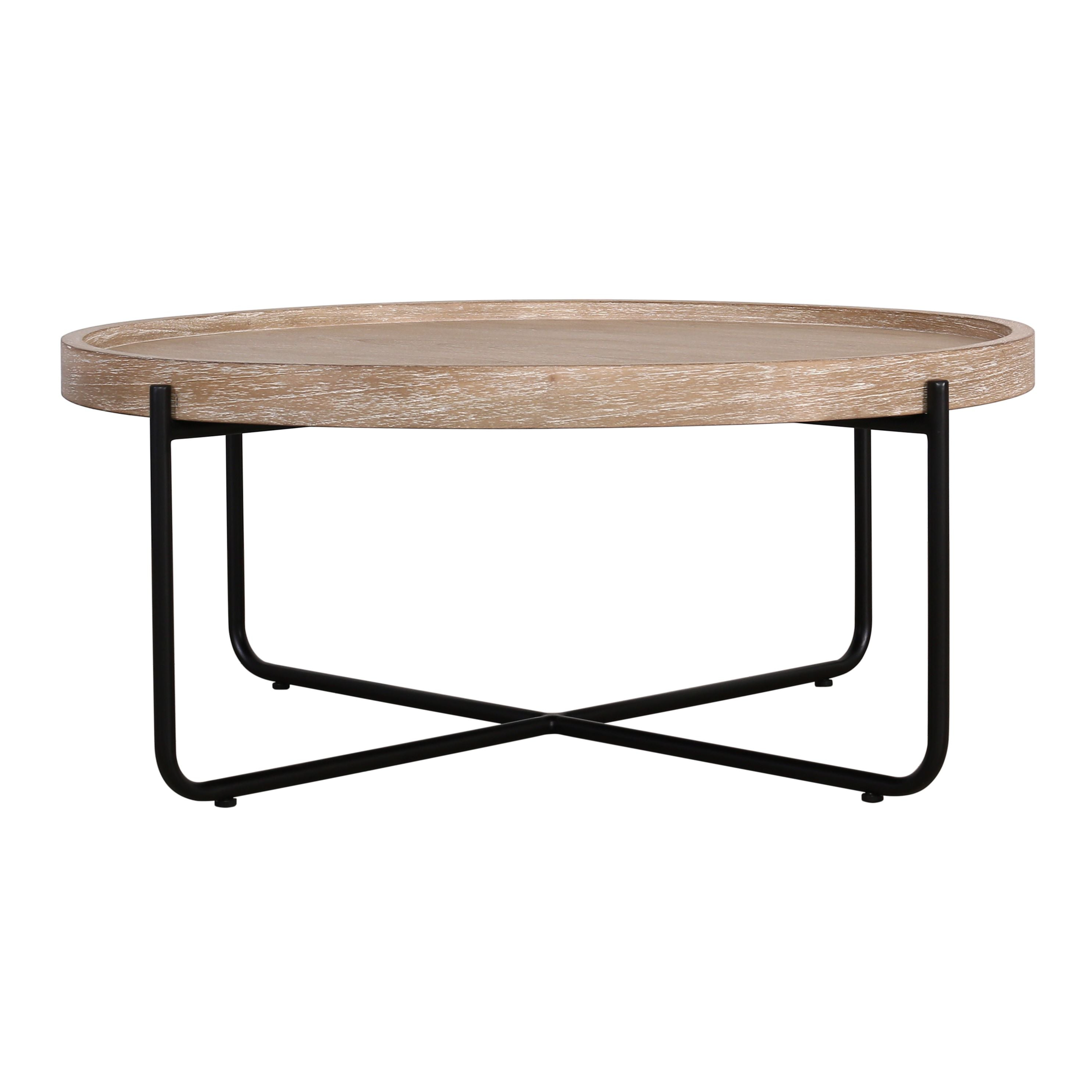 Natural Wooden and Iron Round Coffee Table