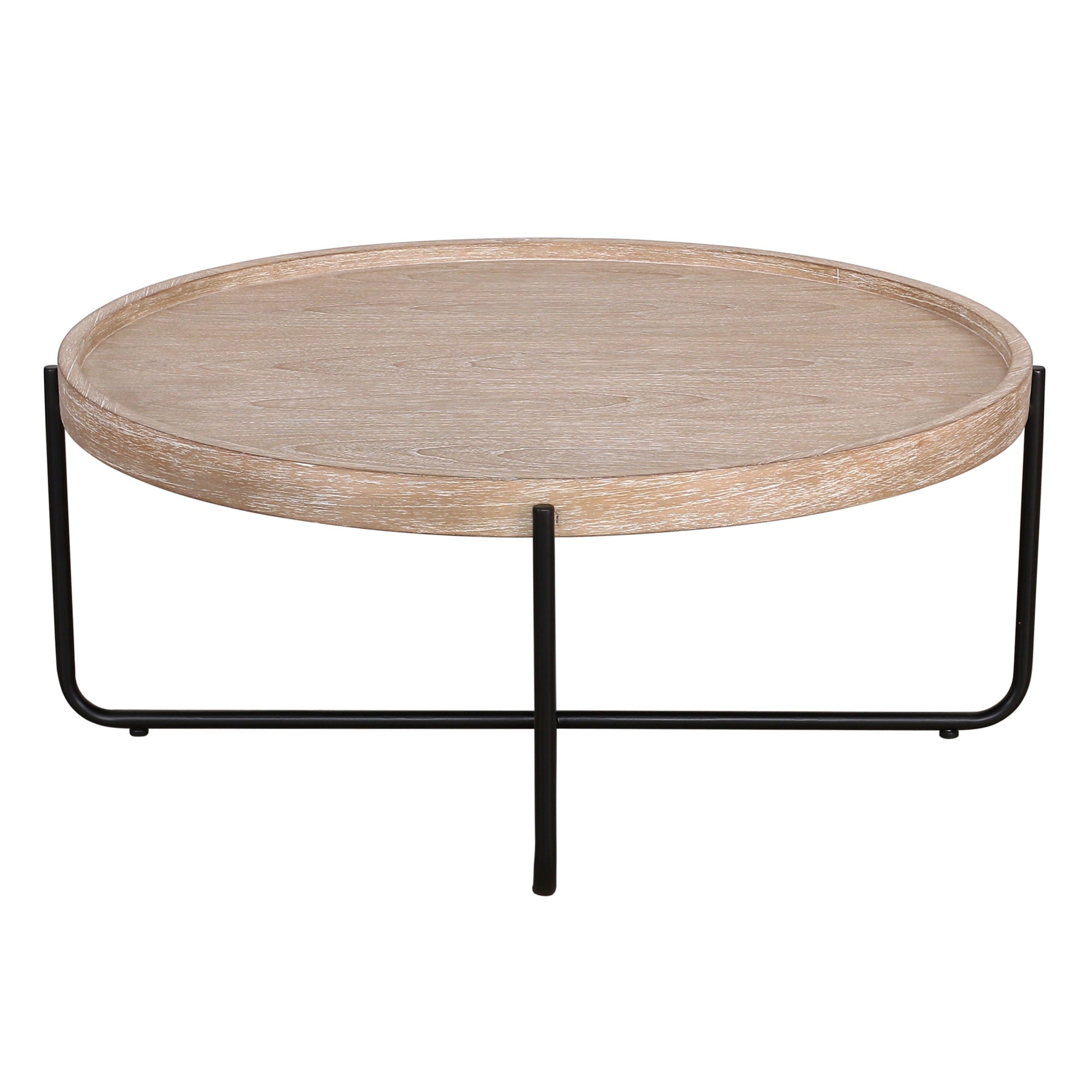 Natural Wooden and Iron Round Coffee Table