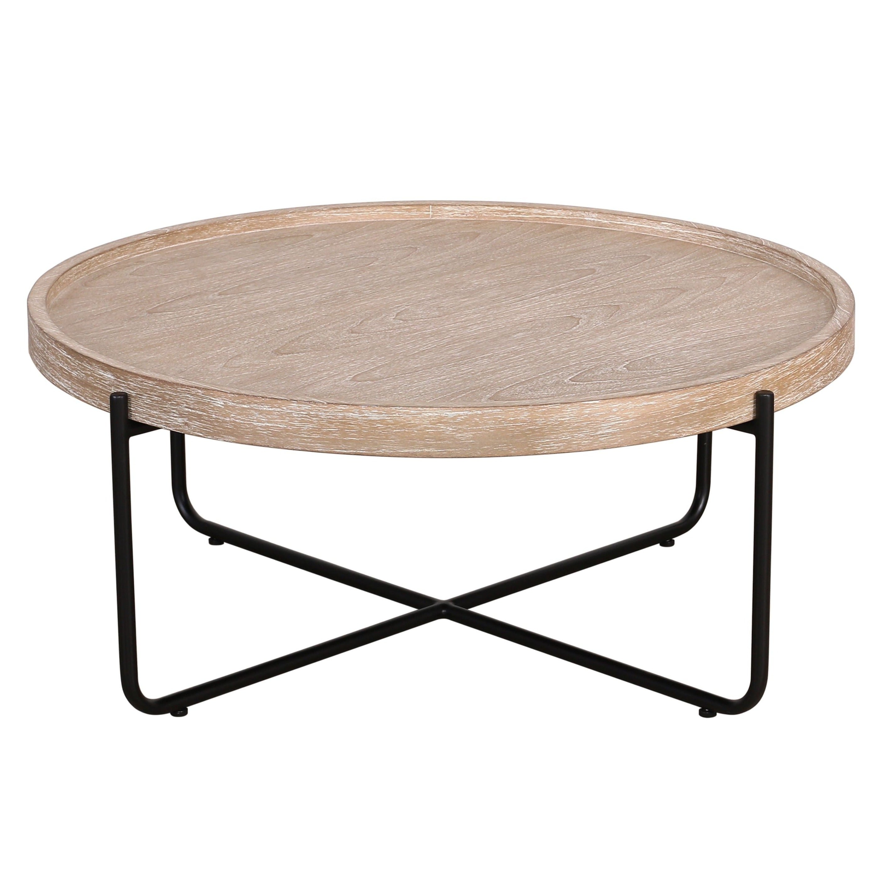 Natural Wooden and Iron Round Coffee Table