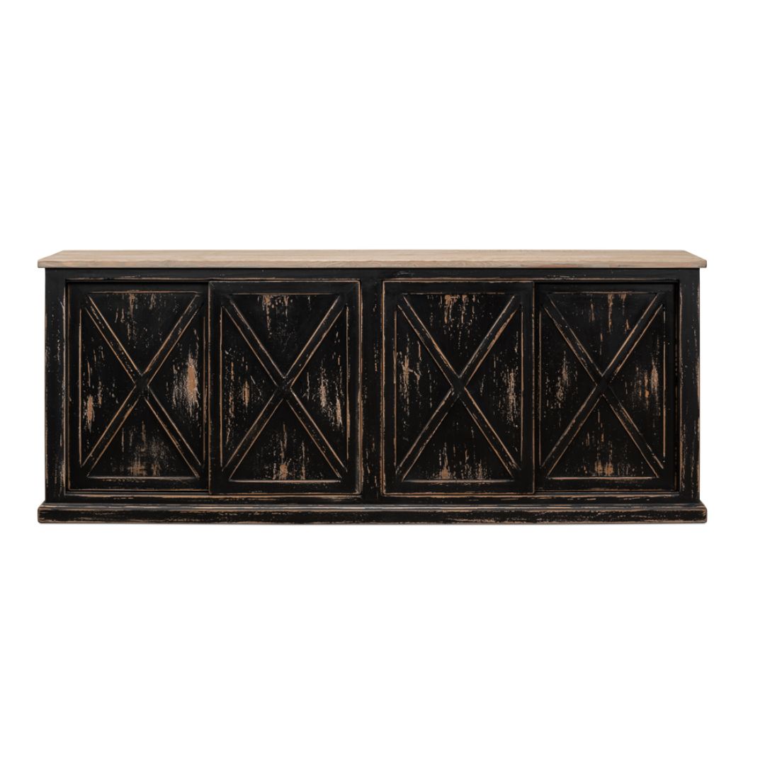 Aged Black X-Design Door Sideboard