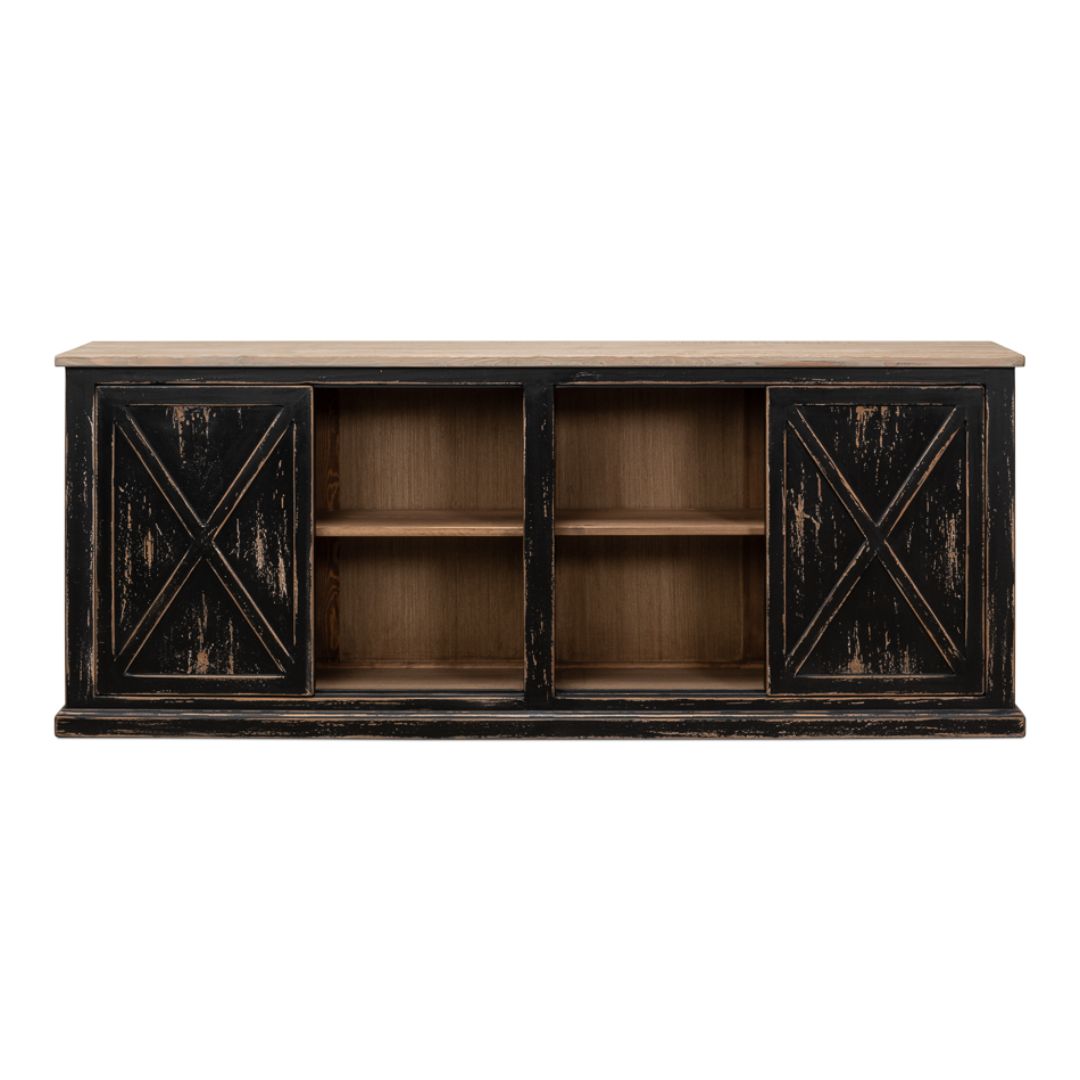 Aged Black X-Design Door Sideboard