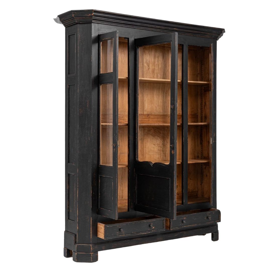 Antique Black Distressed Display Cabinet, Circa 1850