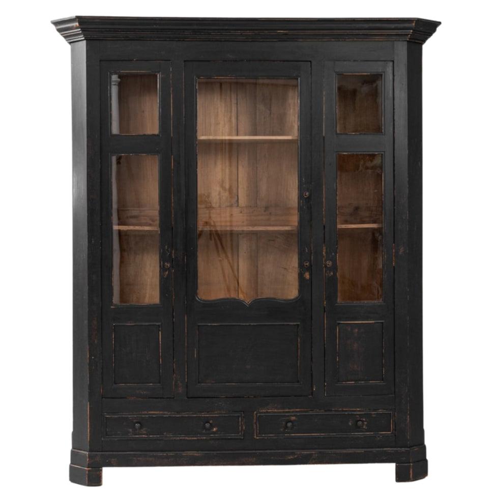 Antique Black Distressed Display Cabinet, Circa 1850