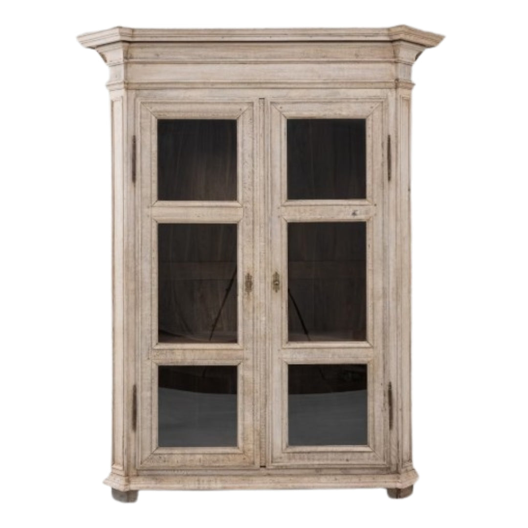 Antique French Glass Door Oak Vitrine Cabinet