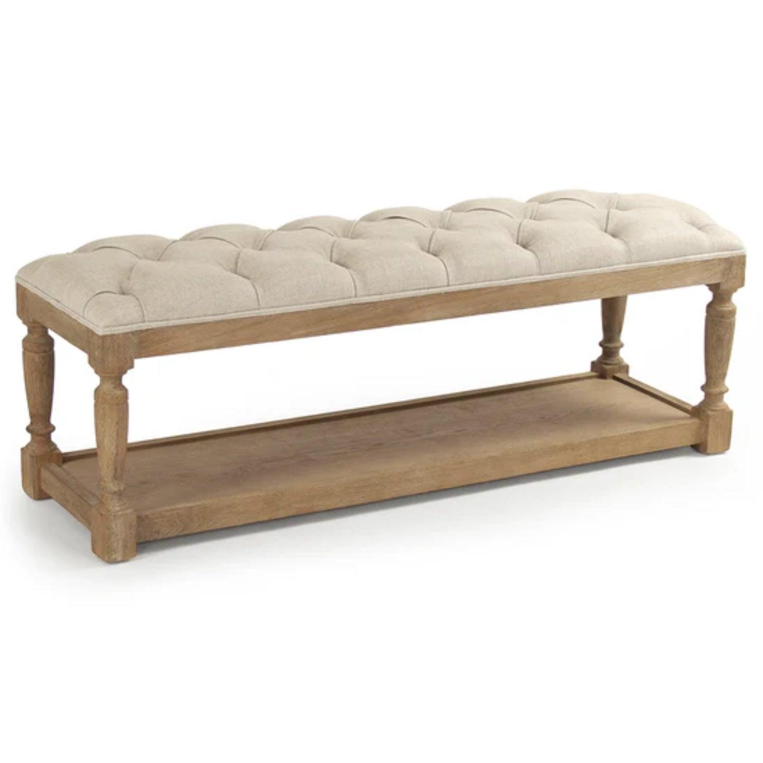 Antique Natural Linen Tufted Bench