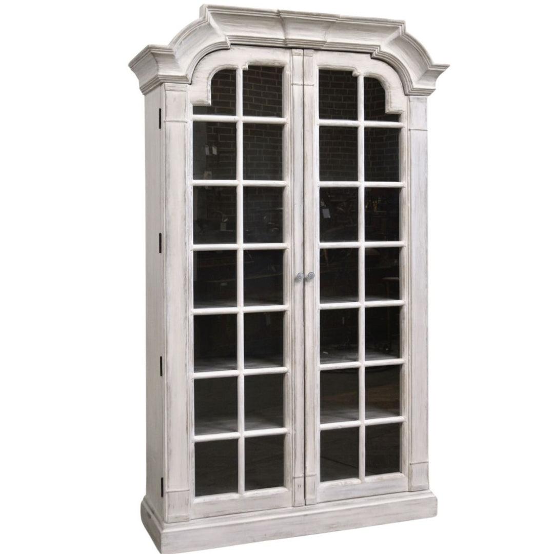 Arched White Cathedral Glass Front Bookcase