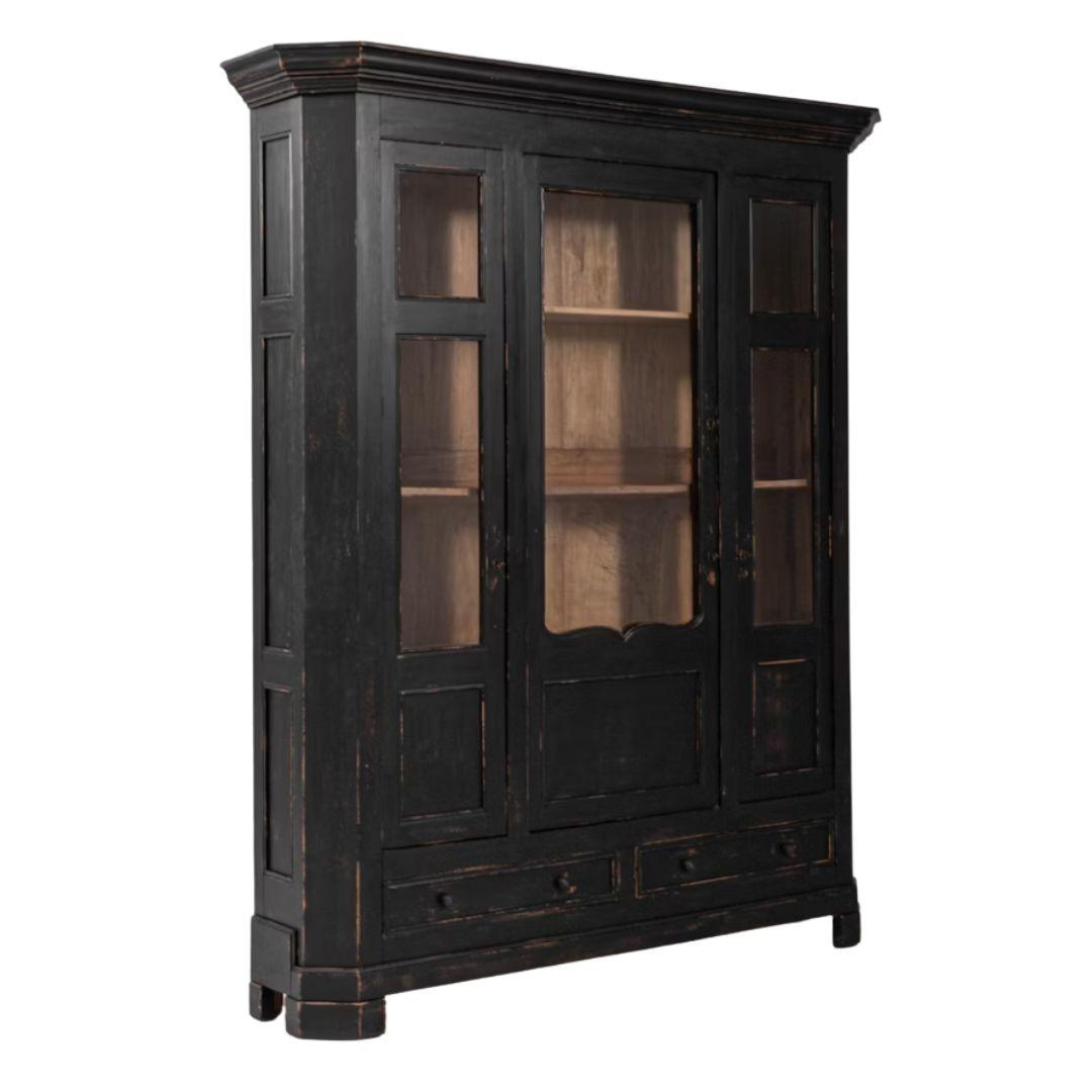 Antique Black Distressed Display Cabinet, Circa 1850