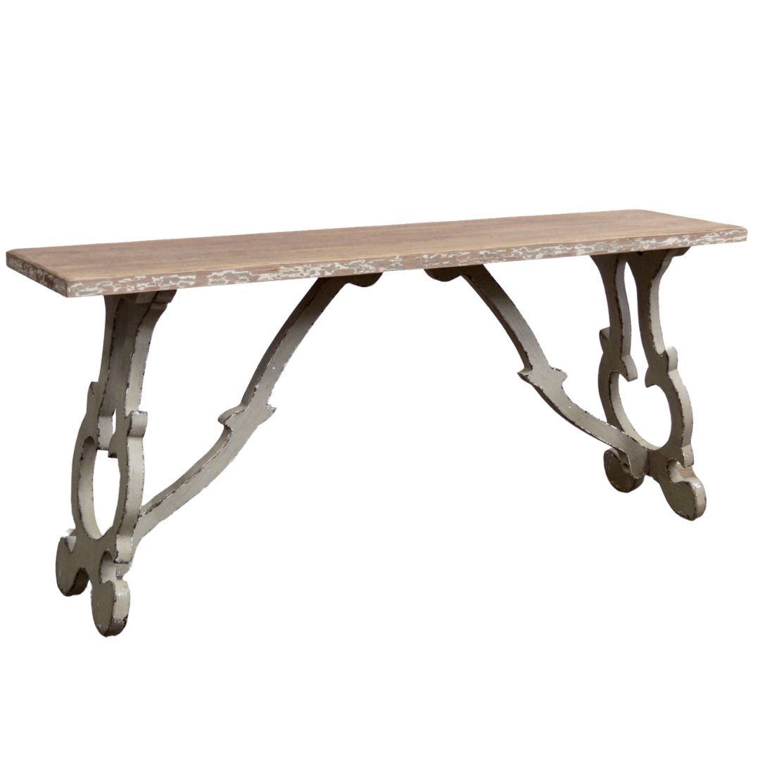 Rustic Trestle Wood Console Table