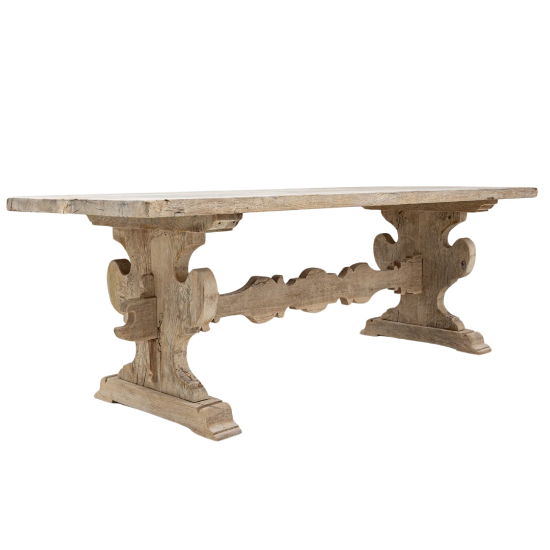 Belgian Oak Trestle Base Dining Table, Circa 1920