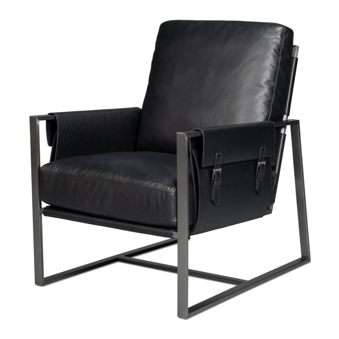 Black Distilled Leather Accent Chair