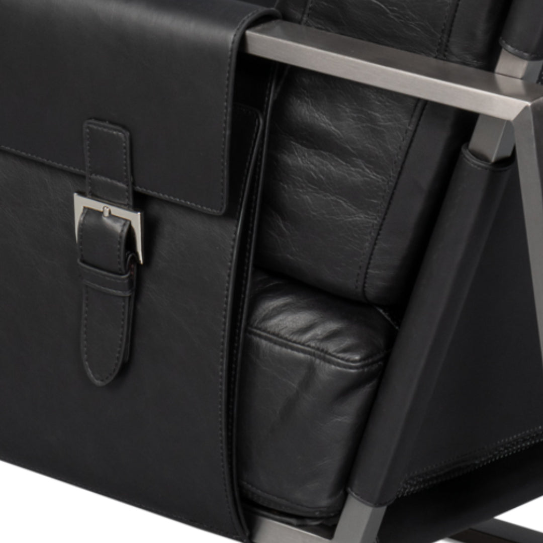 Black Distilled Leather Accent Chair