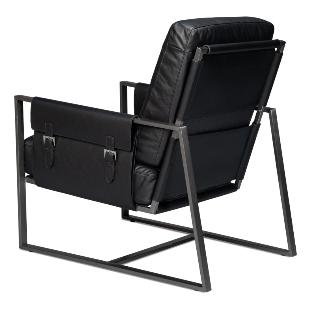 Black Distilled Leather Accent Chair