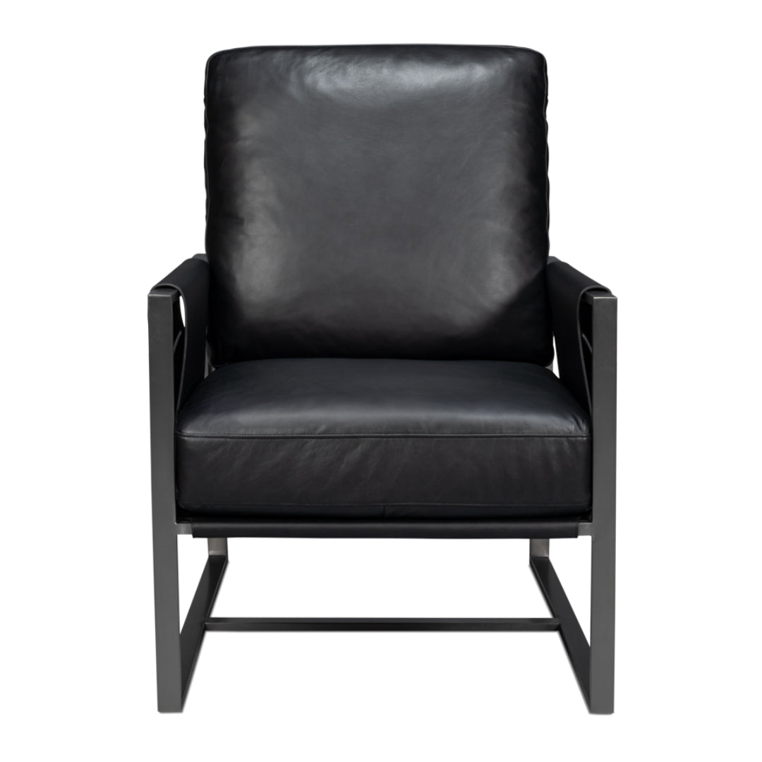 Black Distilled Leather Accent Chair