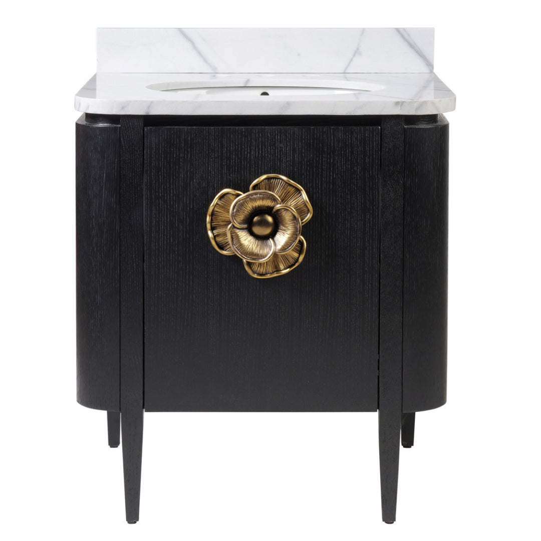 Brass Flower Black Marble Top Vanity, 30 Inch