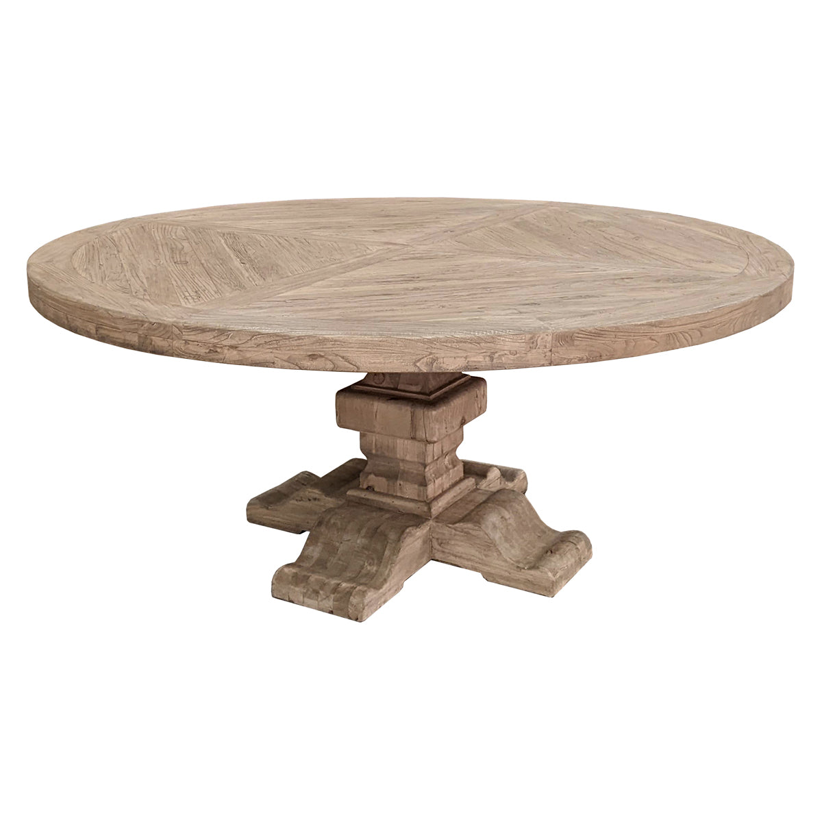 Bleached Elm Pedestal Dining Table - 70-Inch Round