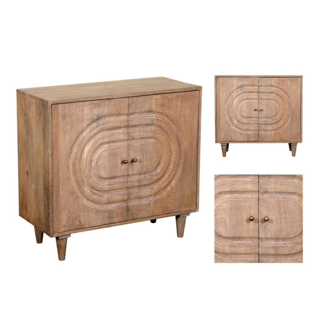 Concentric Oval Design Medium Brown Side Cabinet