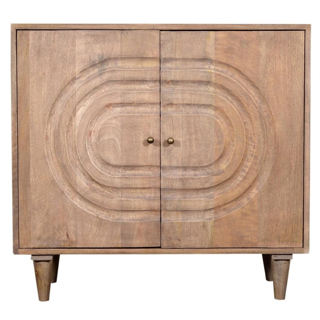 Concentric Oval Design Medium Brown Side Cabinet