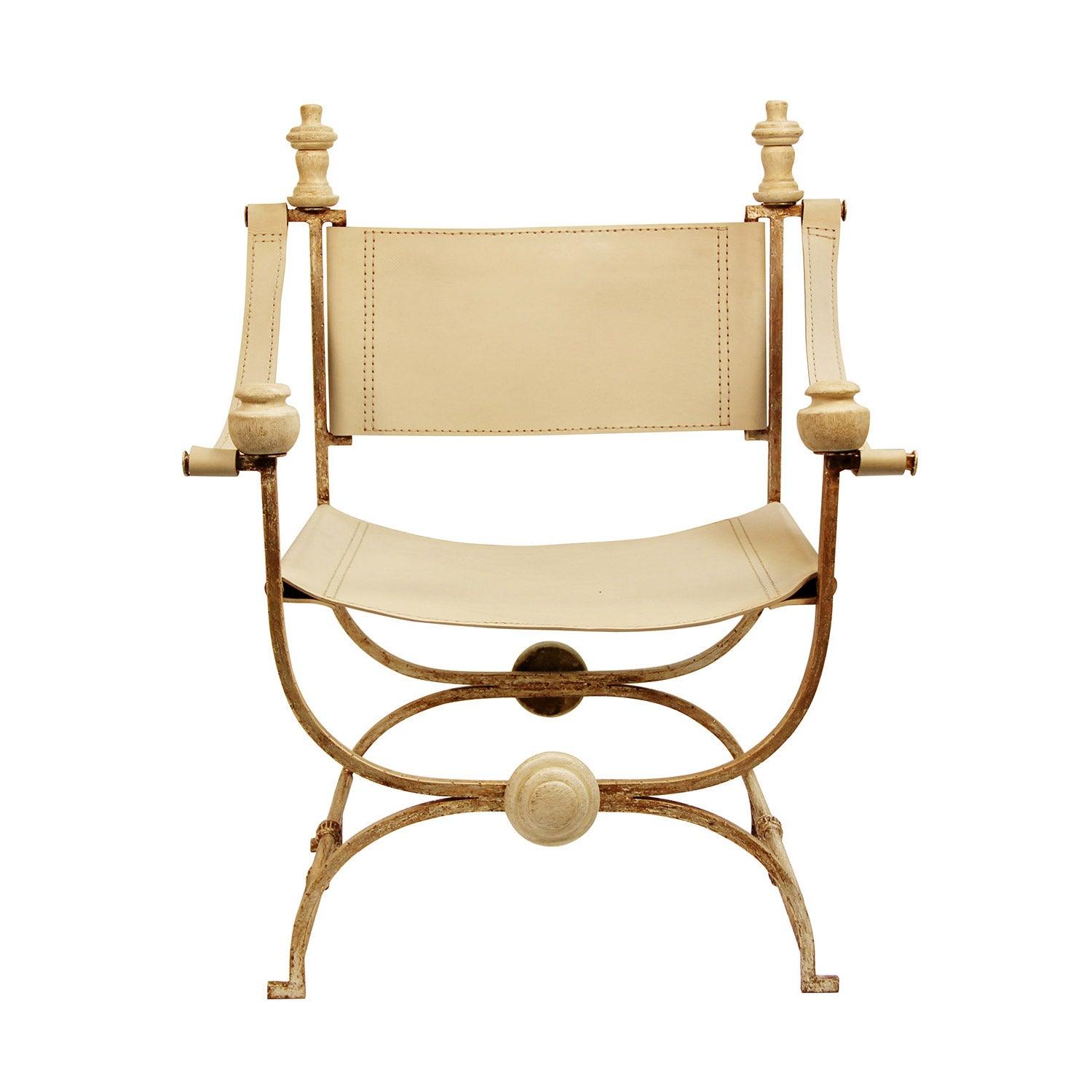 Cream Leather & Steel Director Accent Chair