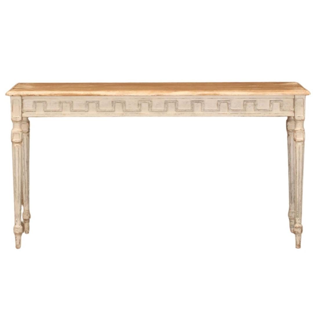 Greek Key Apron Distressed Console Table