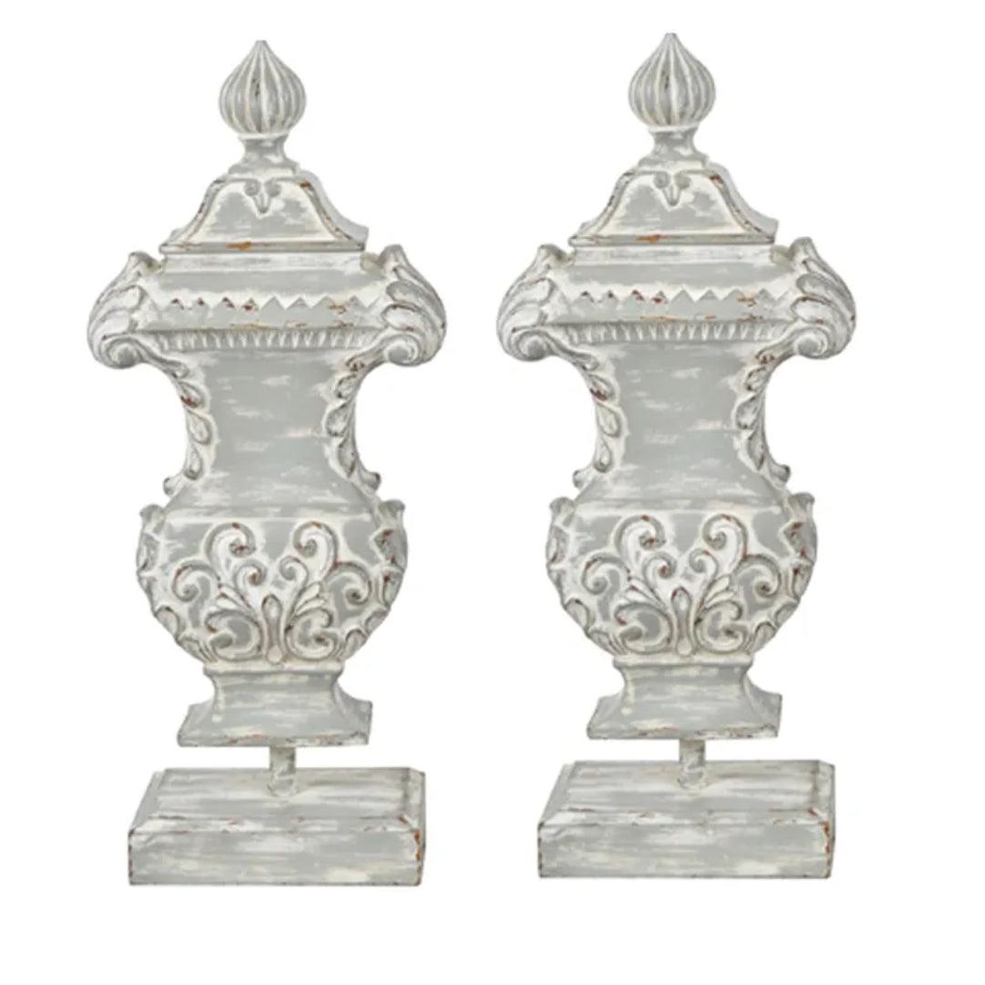 Distressed Grey Finial Sculpture Set of Two