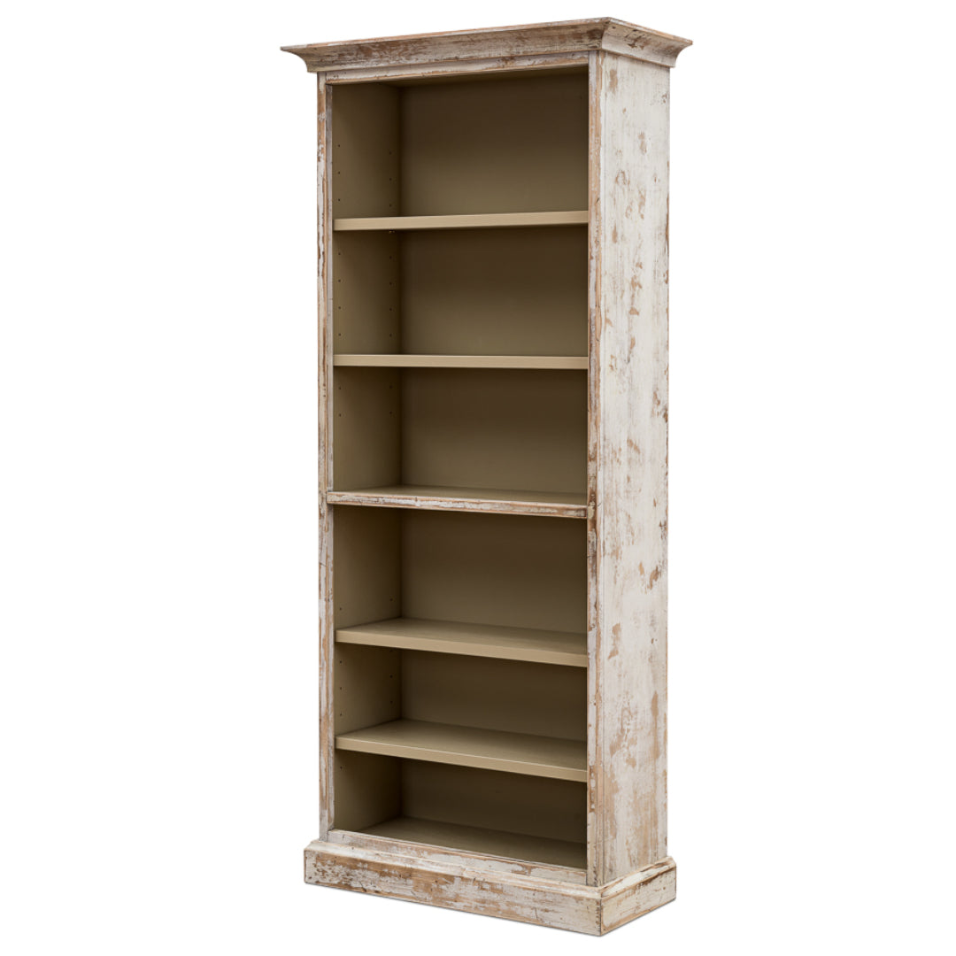 Distressed White Open Shelf Bookcase