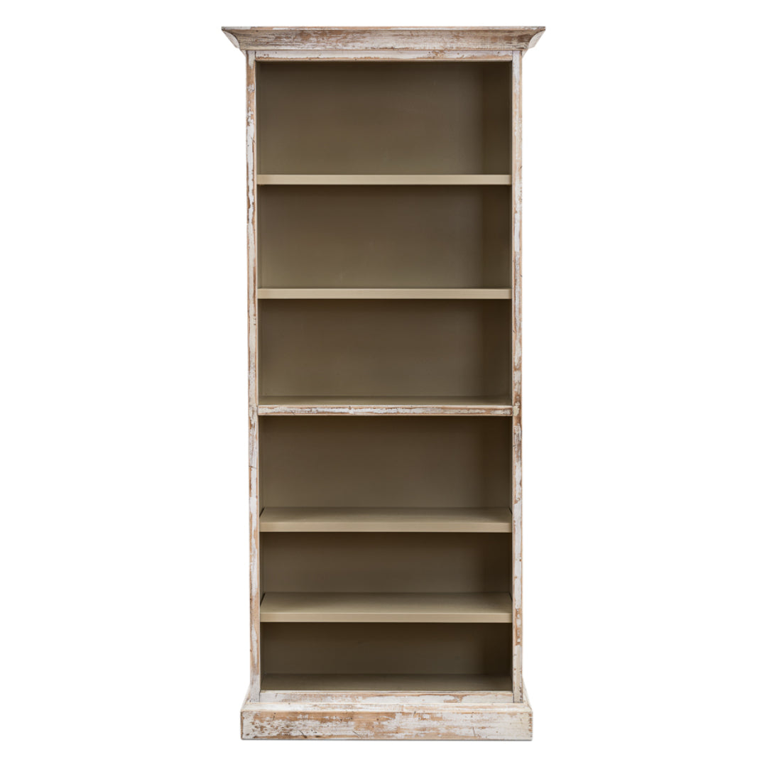 Distressed White Open Shelf Bookcase