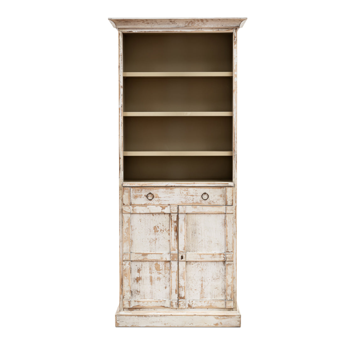  Distressed White Open Shelf with Doors Bookcase