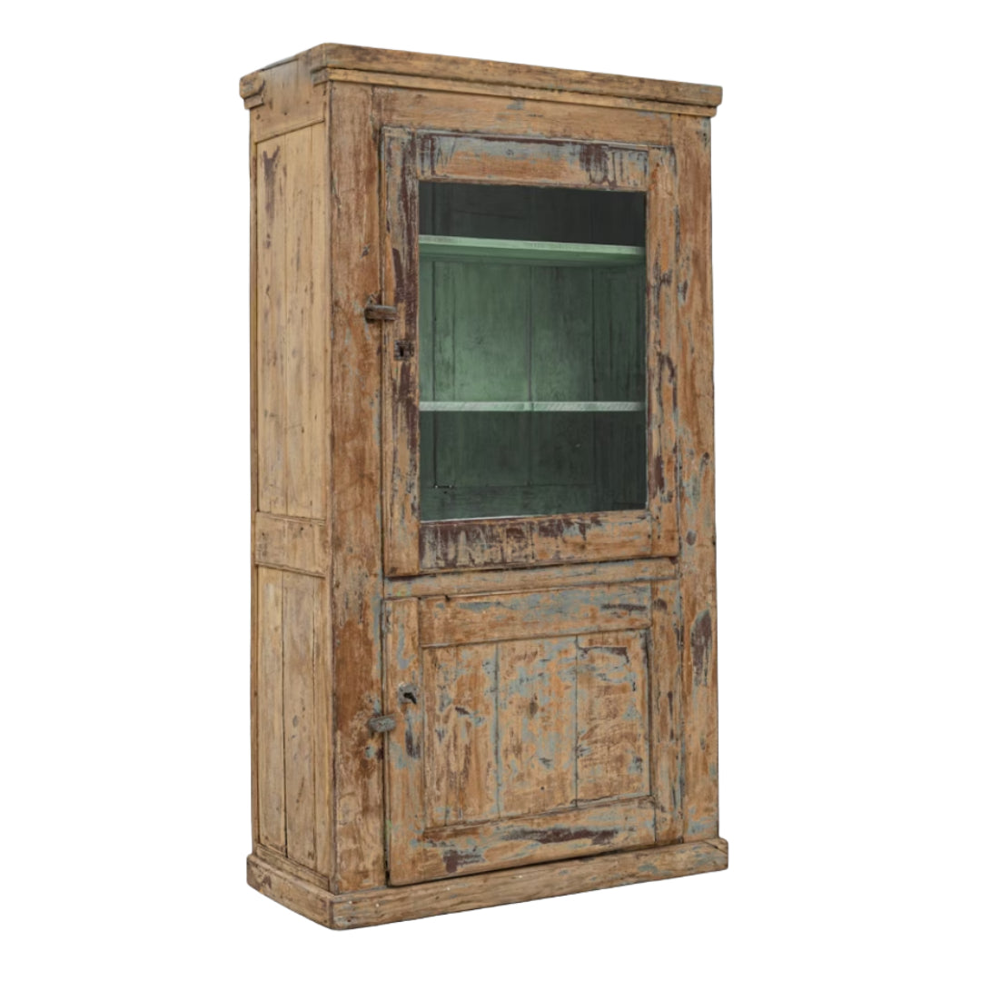 Antique Brown and Green French Country Farm Cabinet, Circa 1870