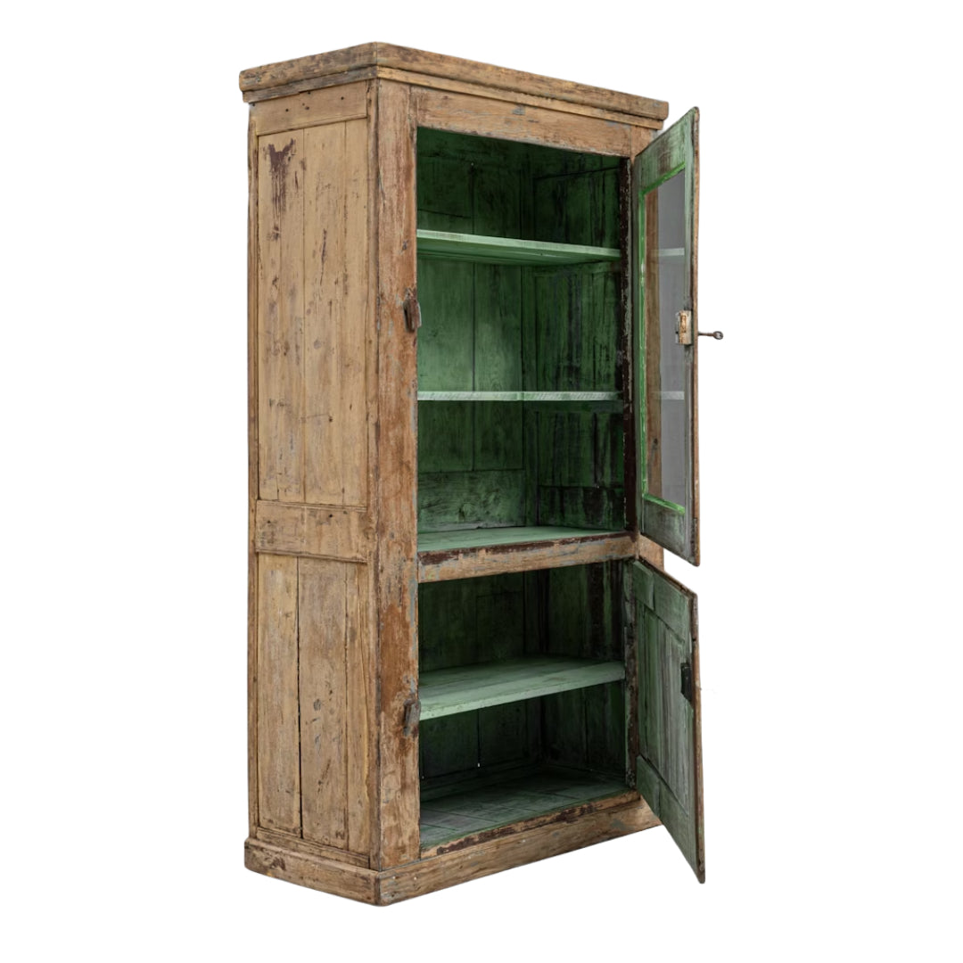 Antique Brown and Green French Country Farm Cabinet, Circa 1870