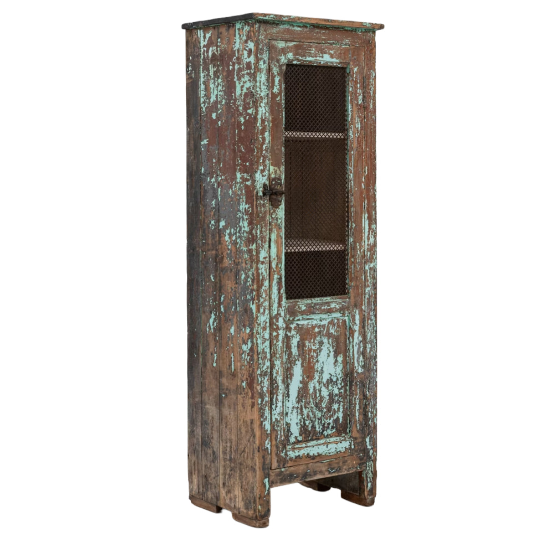 French Antique Teal Farmhouse Cabinet, Circa 1870