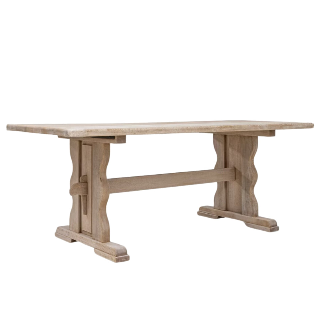 French Provincial Oak Trestle Dining Table, Circa 1940