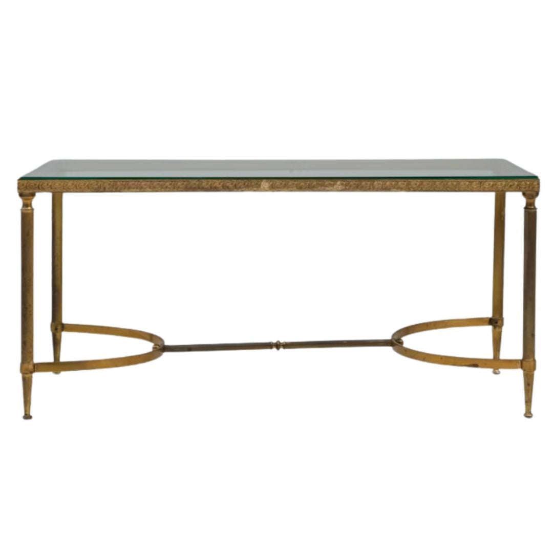 Vintage French Gilt Metal and Glass Coffee Table, Circa 1920