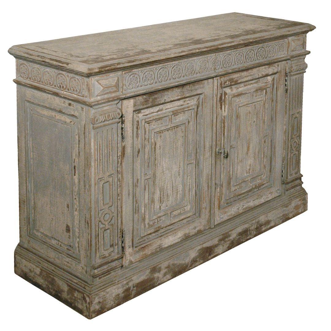 Elegant Distressed Blue Column Sideboard