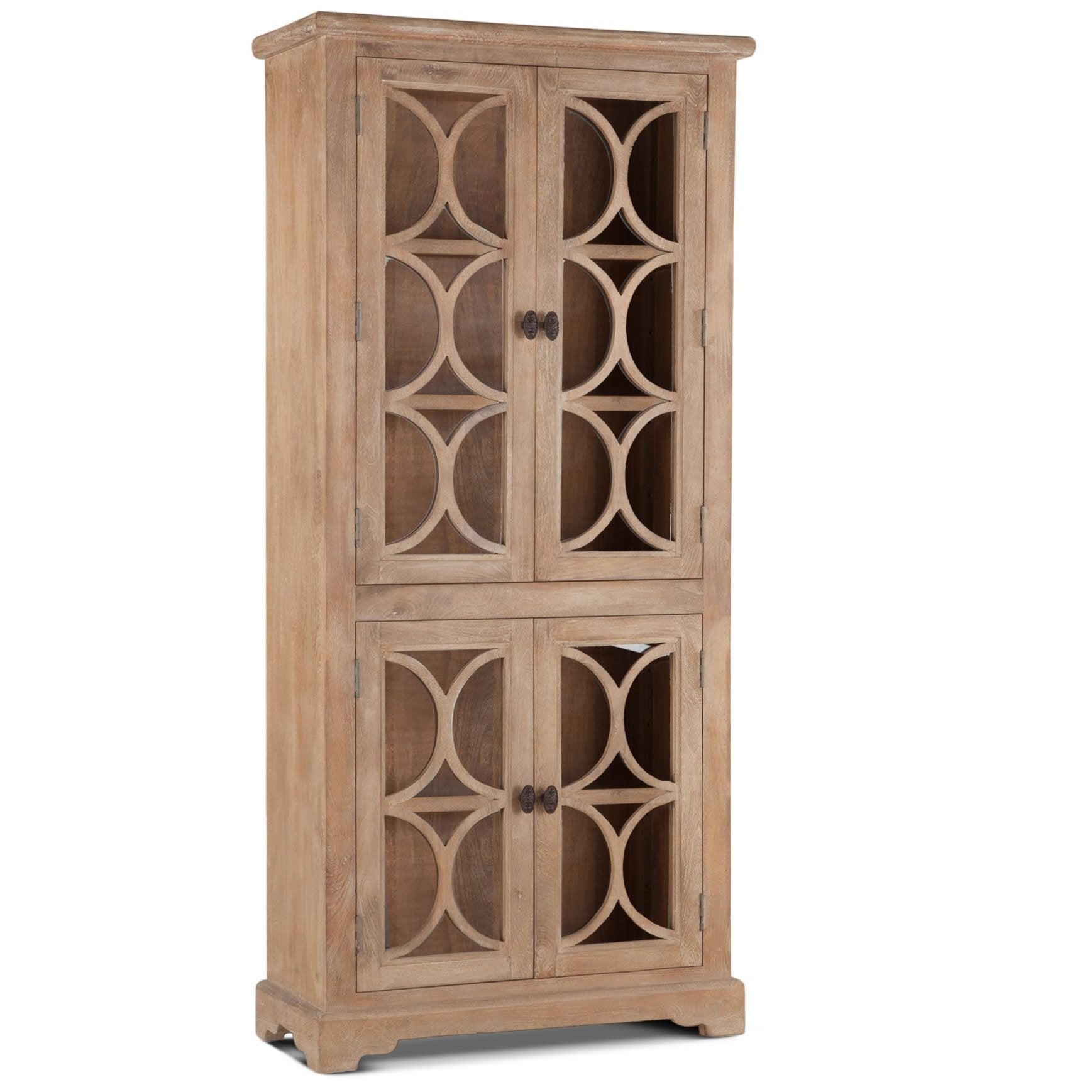 Natural Rustic Tall Glass Cabinet Antique Oak