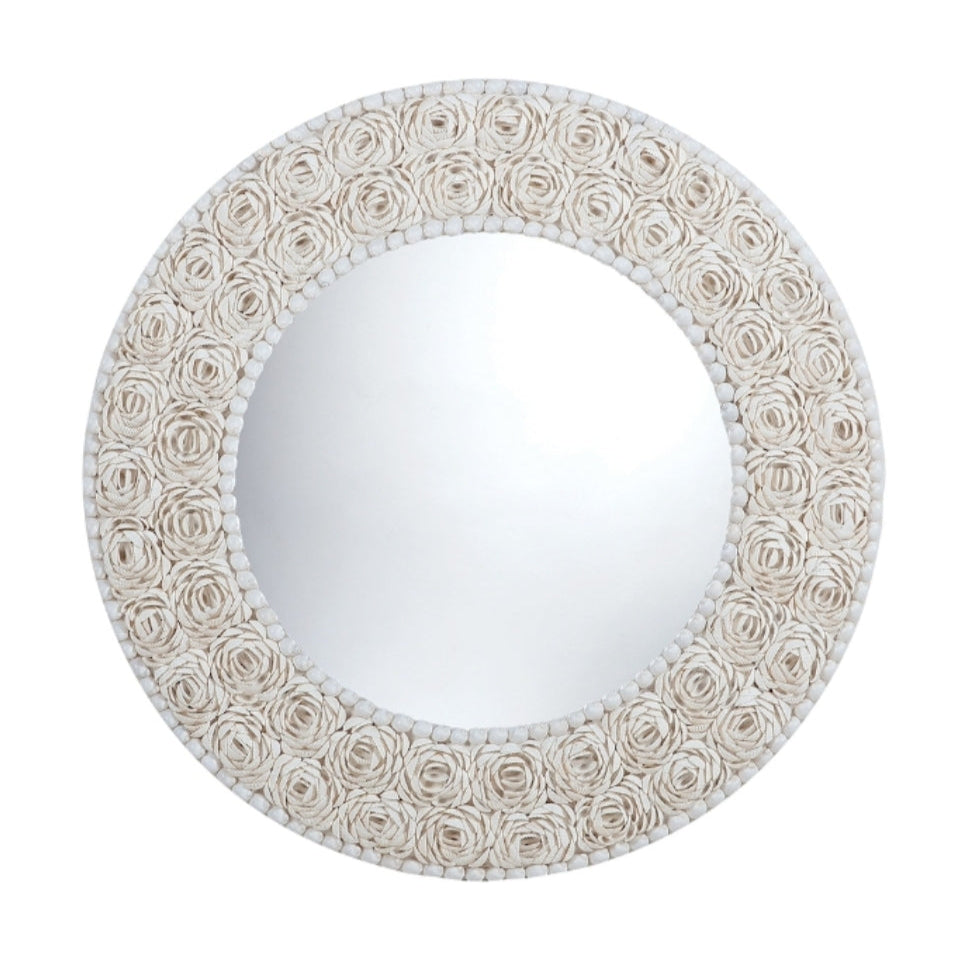 White Floral Pattern Clam Shell Mirror